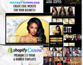 Hair boutique website setup in luxury gold and marble tones for wix and shopify platforms, website creation