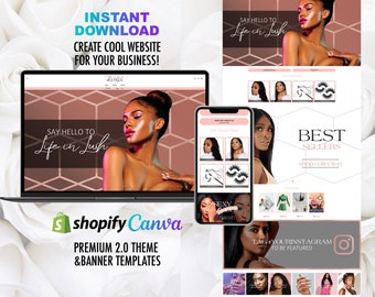 Elegant Lashes Premade Website in rosegold colors for shopify or wix Eyelash E-commerce Shop Custom Website Graphic Design
