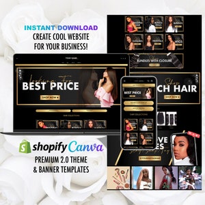 Custom Shopify Website With Bold Black & Gold Web banners set, custom website setup service for clothing boutique