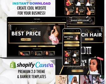 Custom Shopify Website With Bold Black & Gold Web banners set, custom website setup service for clothing boutique
