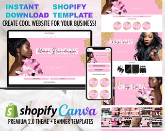 PINK WEBSITE, SHOPIFY Banner, Wix Template, Hair Website, White Pink Website Design Template Setup And Plugin