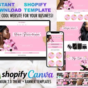 May include: A pink and gold website design template for a hair extensions business. The template features a large image of a woman with long black hair, a pink background with gold glitter, and the text "Your Flawless" and "The hair that you deserve".