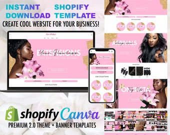 Elegant Pink Shopify Website Template, Hair Website Design, Shopify Store Template, Ecommerce Website, Shopify Saloon Premium Theme