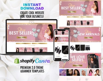 Premade rosegold & pink website setup for your shopify luxury website, Custom template with website setup service