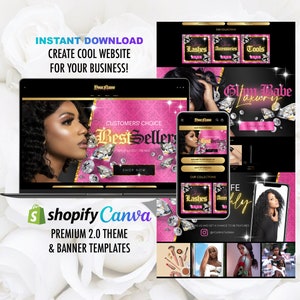Shopify theme template / Rose Gold Black Wix website template eCommerce Boutique website template Wix blog template Shopify website design