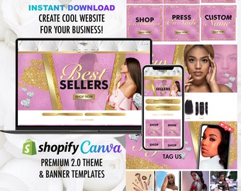 Pink & Gold Custom Website, Glam Shopify Website, premade website setup for shopify boutique