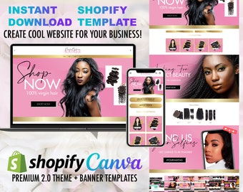 Sleek & Simple Pinkish Premade Website Design service, Website for shopify Hair Boutique, Shopify Theme Template