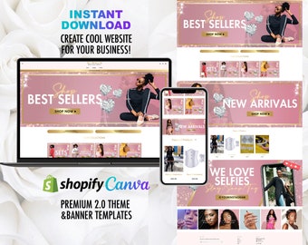 Custom shopify website setup, rose gold glitter & baby pink backround classy website theme setup for clothing boutique