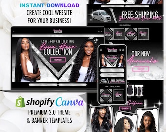 HAIR WEBSITE, Shopify Banner, Wix TEMPLATE, Website Theme Black And White Hair Business Website Design Setup And Plugin