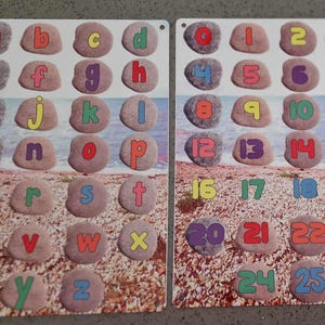 Cartello resistente alle intemperie per esterni - Lettere dell'alfabeto e numeri di ciottoli realizzati in metallo - asilo nido - scuola materna - impermeabile