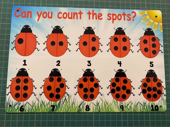 Outdoor Weatherproof sign - Ladybird - count the spots - numbers 1-10 - eyfs - nursery-school-childminder-garden- made from Aluminium metal