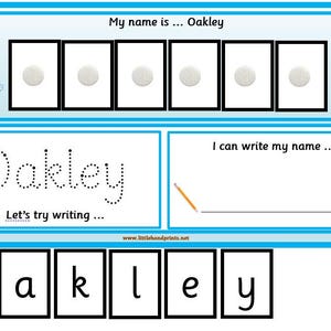 Tarjeta con nombre - AZUL - Se puede borrar - Leer, escribir, construir, reconocer y deletrear - Se puede borrar - Con bolígrafo - Tarjeta plastificada - Comienza la escuela - Niñera