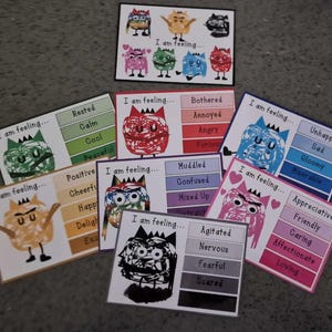 Kleuremotiemonsters - Flash Cards - gelamineerd - gevoelens - communicatie - verhaalbron - SEN - Autisme - non-verbaal - Verhaalrekwisiet - rollenspel