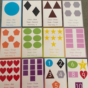 Couleur- Formes et nombres - Cartes flash - Apprentissage 3 en 1 - enseignement-assistante maternelle-école-maternelle-EYFS-Toddler-homeschooling-counting