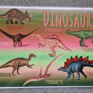 Placa externa à prova de intempéries - Dinossauros - Feito de metal - babá-creche-escola-à prova d'água