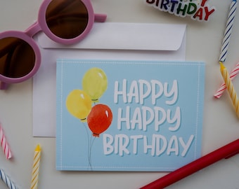 Tarjeta de felicitación, feliz cumpleaños, tarjeta de cumpleaños con globo, tarjeta en blanco