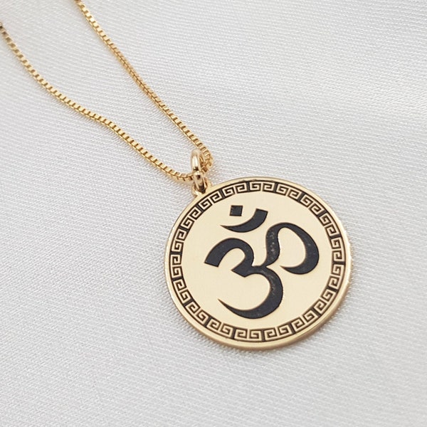 Om Necklace • Engraved Coin Om Symbol Pendant • Aum/OM Charm • Spiritual Jewelry • Meditation Gift • Yoga Lover Present • 18K Gold Om Charm