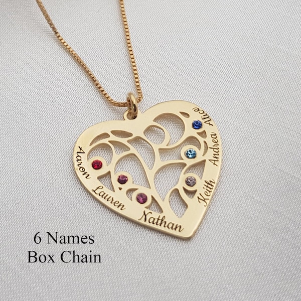 Collier grand-mère personnalisé • Cadeau d'anniversaire pour grand-mère • Pendentif coeur avec noms d'enfants et de petits-enfants pour grand-mère • Collier grand-mère