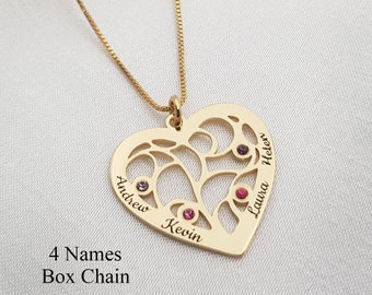 Personalized Mom Necklace With Kids Name •  Mother Birthday Gift •  Heart Pendant With Birthstones • Childrens Name Jewelry • Gift For Mum