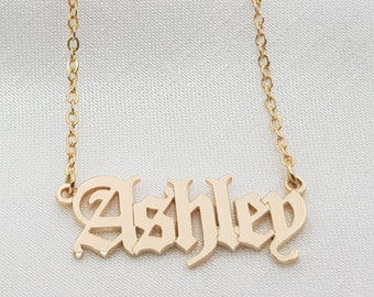 Old English Name Necklace • Gothic Name Necklace • Old English Name Plate • Gothic Name Plate • Old English Font Jewelry, Old English Letter