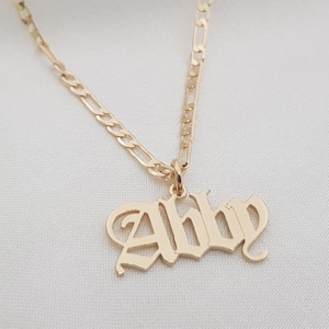 Old English Name Necklace With Figaro Chain  • Gothic Figaro Chain Name Necklace • Gothic Old English Font Jewelry • Old English Letter Gift