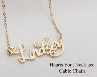Heart Font Name Necklace For Kids • Custom Name Necklace For Girls • Customized Name Jewelry • Baby Girl Gift With Hearts • Heart Jewelry