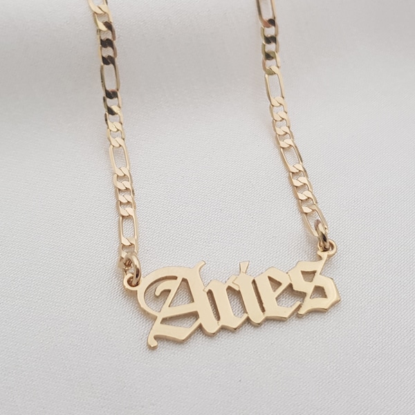 Aries Necklace • Aries Script Necklace • Aries Zodiac Sign Necklace Gift • Aries Name Necklace • Aries Old English Necklace • Aries Gifts