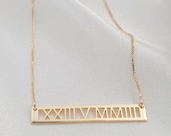 Roman Numerals Necklace • Personalized Roman Numbers Birth Date Bar • Custom Date Necklace • Engagment Or Wedding Date Charm • Gift For Her