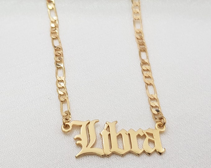 Libra Necklace • Libra Script Necklace • Libra Zodiac Necklace • Libra Sign Gift • Libra Name Necklace • Libra Old English Necklace Gift