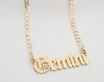 Gemini Necklace • Gemini Script Necklace • Gemini Zodiac Sign Necklace Gift • Gemini Name Necklace • Gemini Old English Necklace Gift