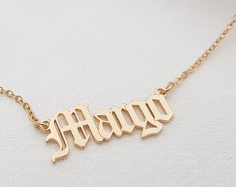 Personalized Old English Font Name Necklace • Gothic Style Name Pendant • Old English Script Nameplate • Customized Goth Jewelry Unisex Gift