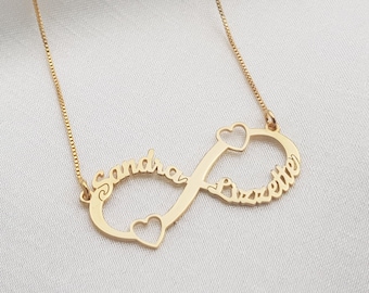 Personalisierte Infinity Halskette mit zwei Namen und Herzen • Personalisierte Infinity Halskette • Infinity Anhänger • Geschenk zum Valentinstag