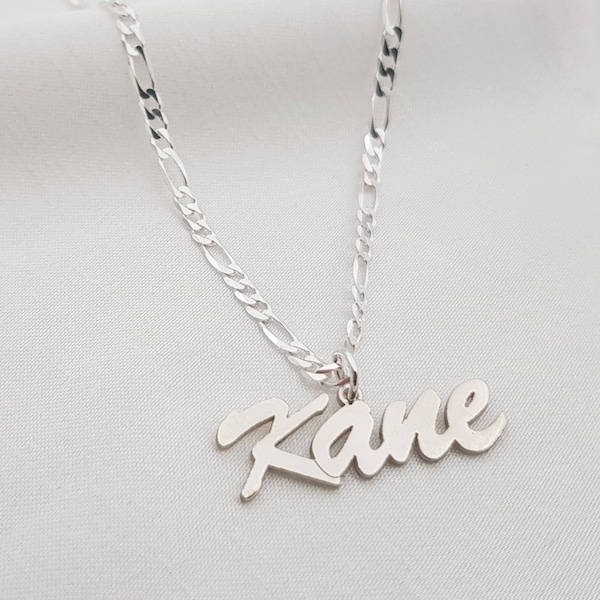 Personalized Figaro Chain Name Necklace • Customized Name Pendant With Figaro Chain • Any Name/Word Nameplate • Customized Men/Women Jewelry