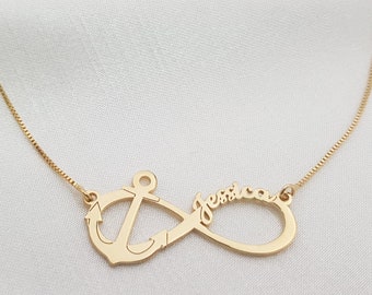 Personalized Infinity Necklace With Anchor And Name • Customized Infinity Name Necklace • Infinity Pendant • Gift For Sea And Beach Lover