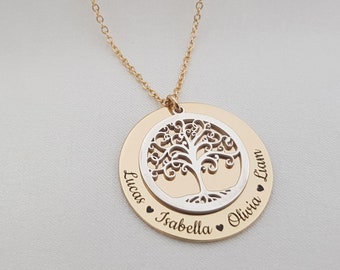 Personalized Tree Of Life Necklace With Kids Names • Customized Family Name Necklace • Necklace With Kid Names • Mother's Day Jewelry Gift