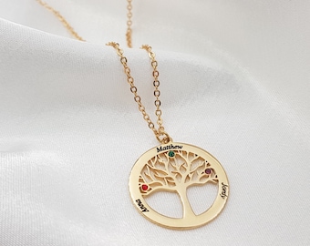Tree Of Life Necklace With Kids Names And Birthstones •  Family Tree Necklace • Personalized Mother's Day Family Jewelry • Gift For Grandma