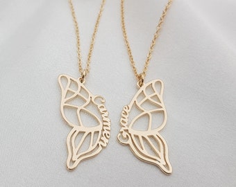 Best Friends Necklace • Two Butterfly Necklace • Butterfly Wings Necklace • Personalized Butterfly Necklace • Custom BFF Necklace for 2