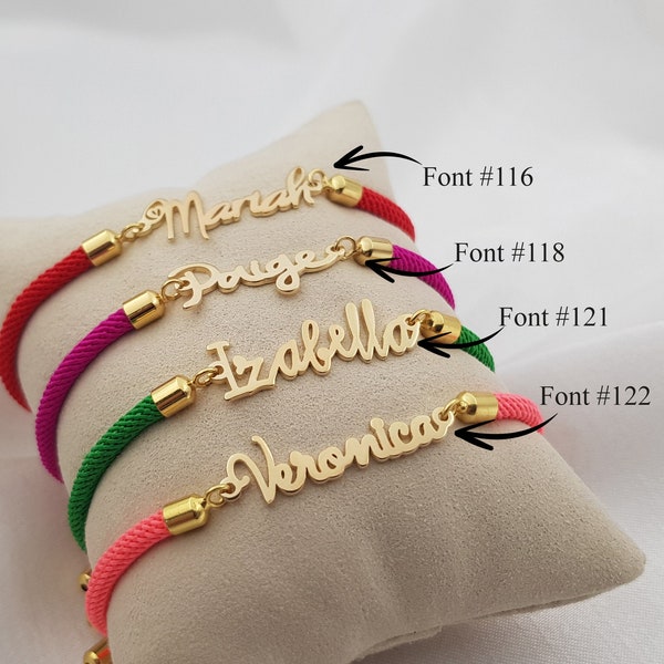 Pulsera con nombre de cordón para niña/mujer, pulsera con nombre de cuerda, pulsera con nombre para niñas, pulsera con placa de identificación personalizada, pulsera para niña, idea de regalo