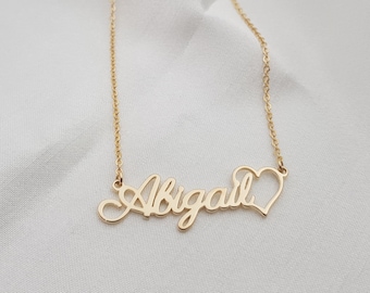 Name Plate Necklace With Heart • Name With Heart Necklace • Heart Necklace With Name • Custom Name Necklace • Name Necklace Personalized