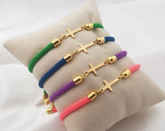 Cross Cord Bracelet • Customized Cross Bracelet • Cross Bracelet • Religious Jewelry • Cross Charm • Christian Jewelry • Jesus Gifts