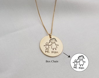 Actual Handwriting Necklace • Engraved Gift For Mom • Your Handwriting Necklace • Personalized Mother's Day Gift • Kids Drawing Necklace