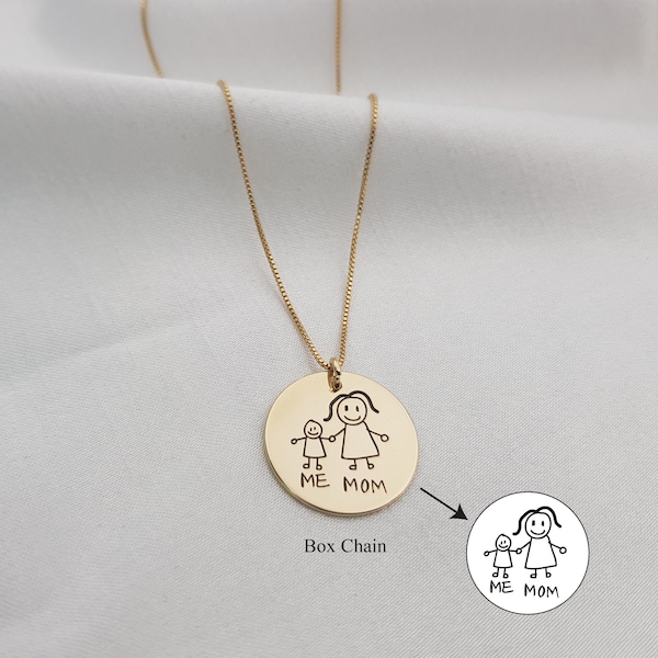 Actual Handwriting Necklace • Engraved Gift For Mom • Your Handwriting Necklace • Personalized Mother's Day Gift • Kids Drawing Necklace