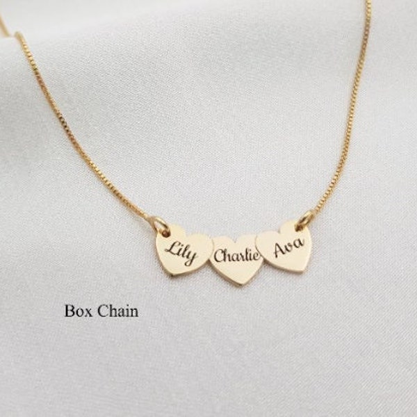 Custom Three Hearts Necklace • Personalized Three Name Necklace • Custom 3 Name Necklace • 3 Name Necklace Heart • 3 Children Necklace Gift