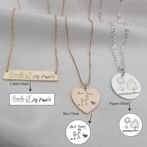 Kids Drawing Necklace • Actual Handwriting Necklace • Your Child&#39;s Drawing Into Jewelry • Your Handwriting Necklace • Signature Necklace