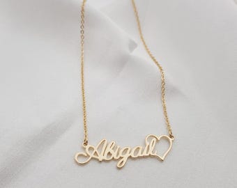 Name Plate Necklace With Heart • Name With Heart Necklace • Heart Necklace With Name • Custom Name Necklace • Name Necklace Personalized