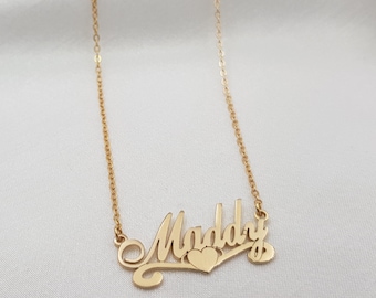 Heart and Waves Name Necklace • Custom Heart Nameplate Necklace