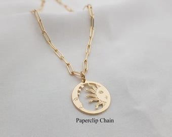 Moon And Sun Necklace,  Day/Night Pendant, Sun Moon Necklace, Moon and Sun Pendant, Celestial Jewelry, Astronomy Jewelry, Cosmic Necklace