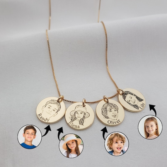 Grandmother's Charm Necklace Silver, Stamped Tag Charm for Four  Grandchildren