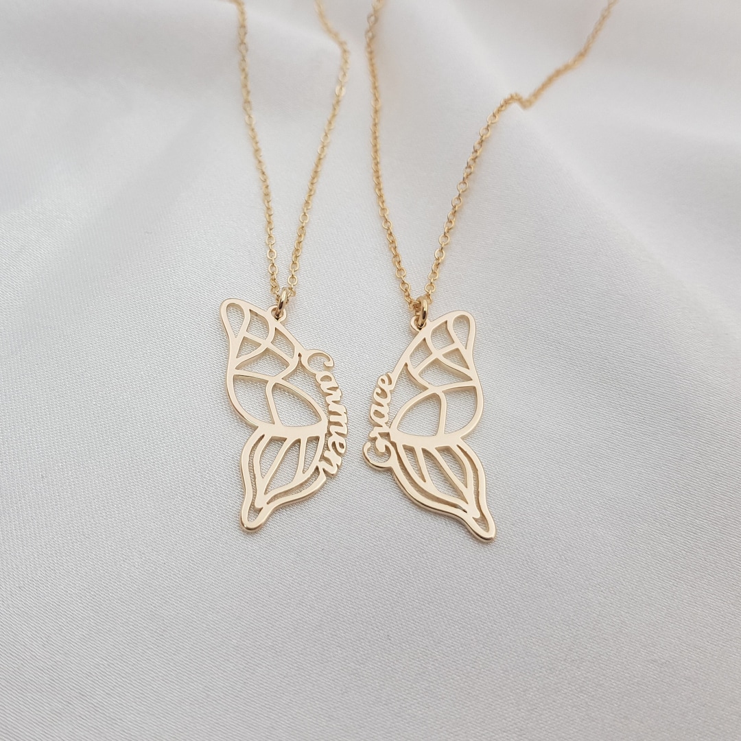 Silver Butterfly Necklace 2 Sister Jewelry Gift Friendship 