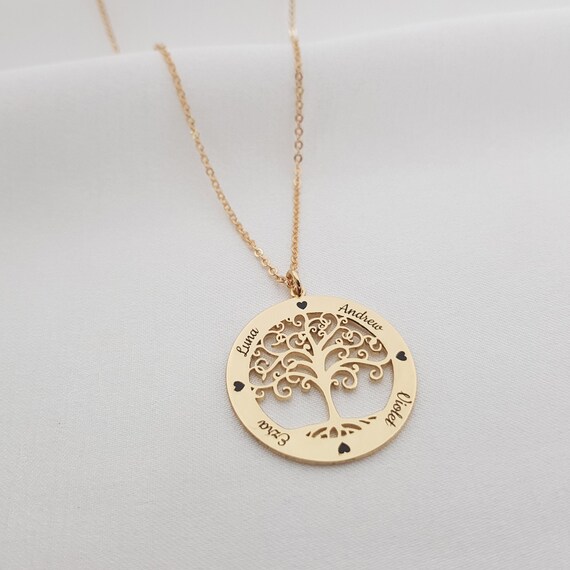 Arbre de vie personnalisé noms de famille collier cadeau de fête